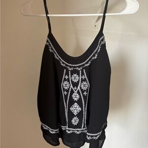 Black Camisole with White Embroidery